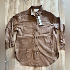 Mustard Seed Brown Faux Leather button up Shirt